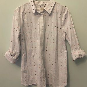 Talbots White + Colorful Dots button down